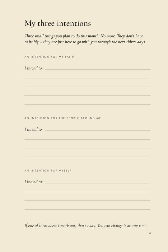 Page from the journal: My three intentions.